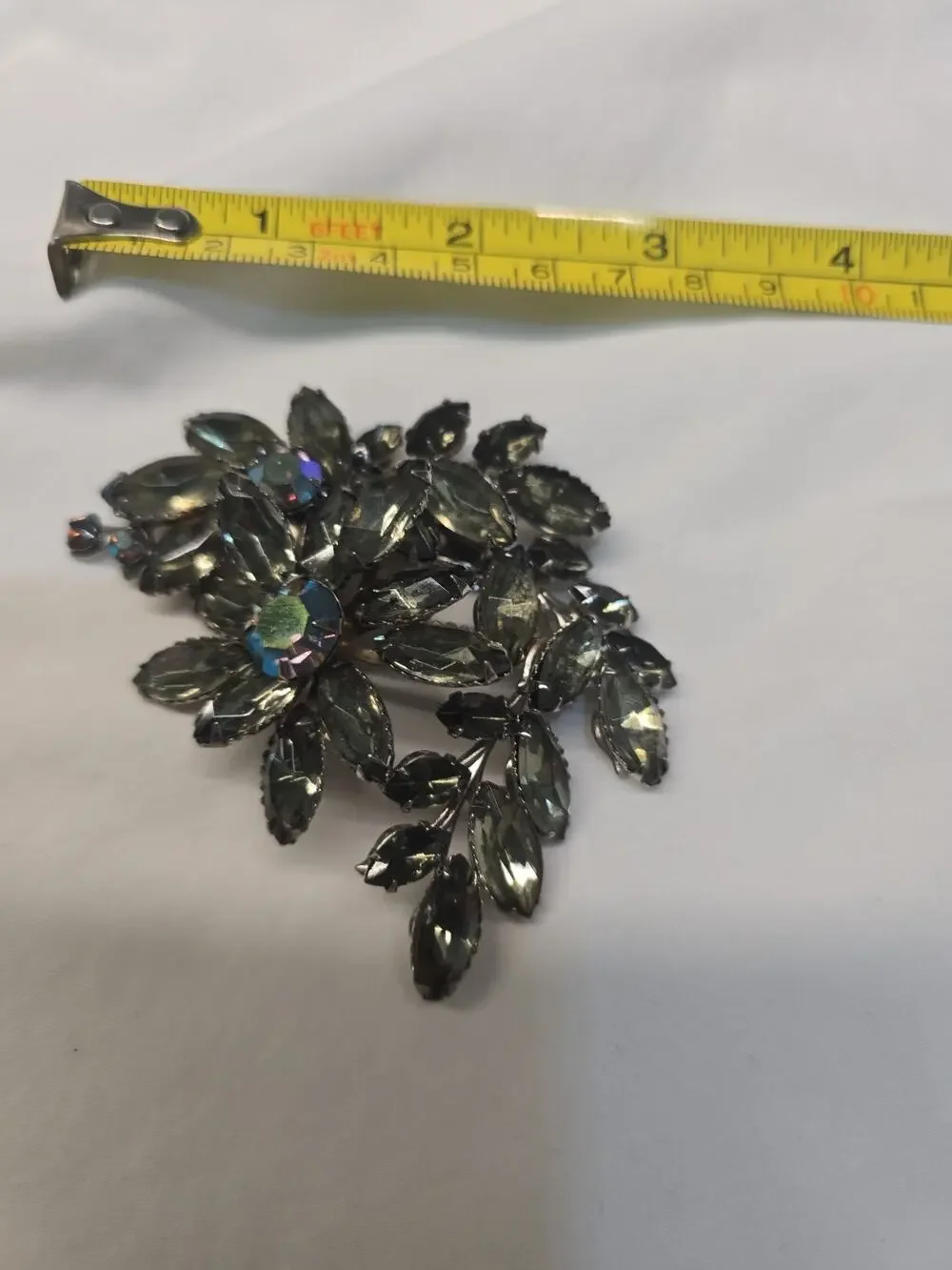 Vintage 1950s-1960s Smoky Gray AB Rhinestone Floral Spray Brooch